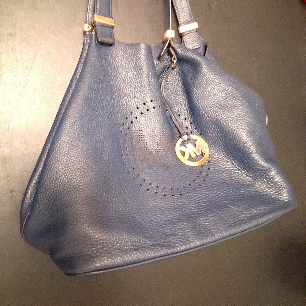 Michael Kors Perforated Blue Leather Tote Bag with Signature "MK" Logo Hardware - Picture 16 of 16